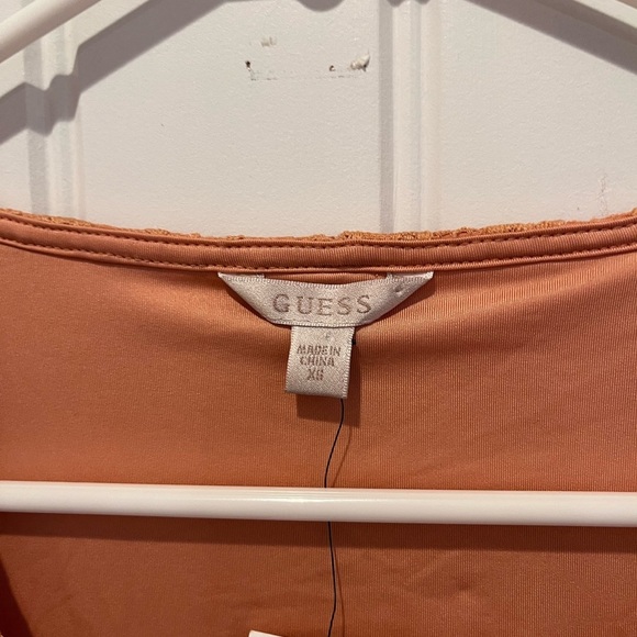 🧁GUESS Orange Floral Lace Mesh Tie Top Coquette Office Spring Cottagecore Boho - Picture 6 of 10